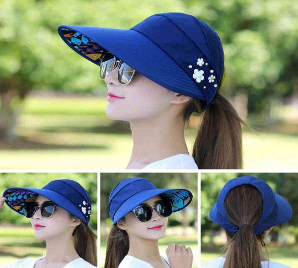 

summer hats women foldable sun hat pearl flower visor suncreen beach floppy cap female outdoor casual baseball caps adjustable2714933, Blue;gray