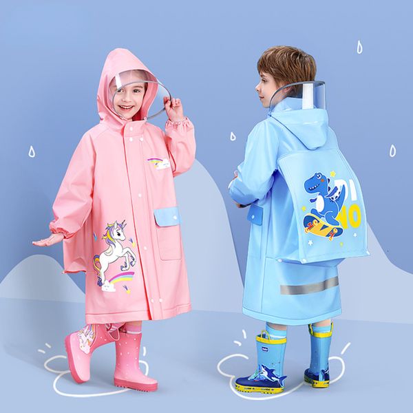

rain gear eva children's raincoat girls' whole body waterproof boys' kindergarten pupils' poncho with schoolbag 230511, Red;brown