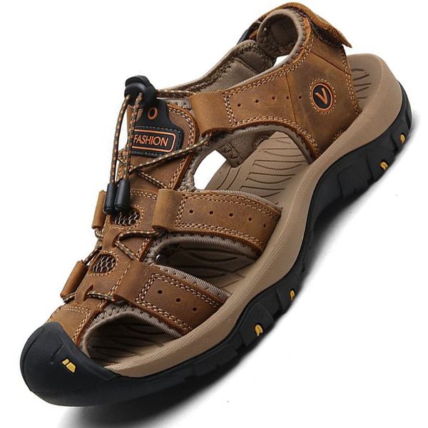 

sandals leather men shoes summer large size s fashion slippers big 3847 230510, Black