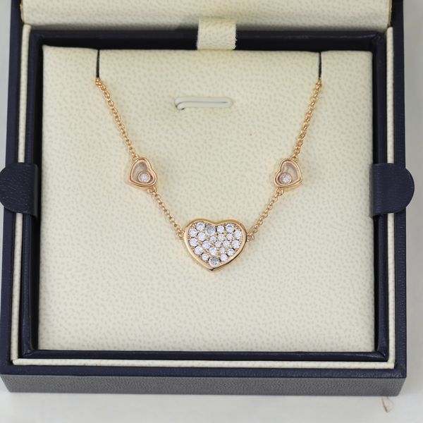

new necklace women's happy diamond love pendant v gold white fritillaria set with diamond transparent three heart collar chain, Silver