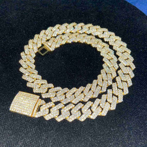 

rapper luxury 15mm 925 sterling silver real gold plated vvs moissanite cuban chain