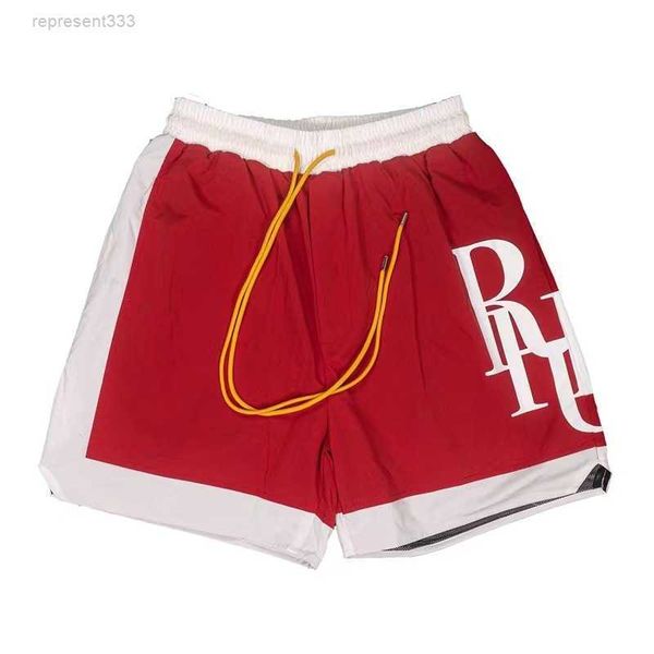 

rhude shorts niche fashion color blocking large print high street hip-hop casual sports shorts for men and 12br, White;black