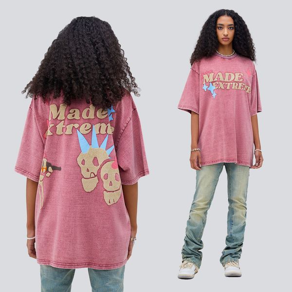 

vintage oversize t-shirt y2k hip hop skull skeleton letter print washed tshirt streetwear men harajuku punk gothic rock top, White;black