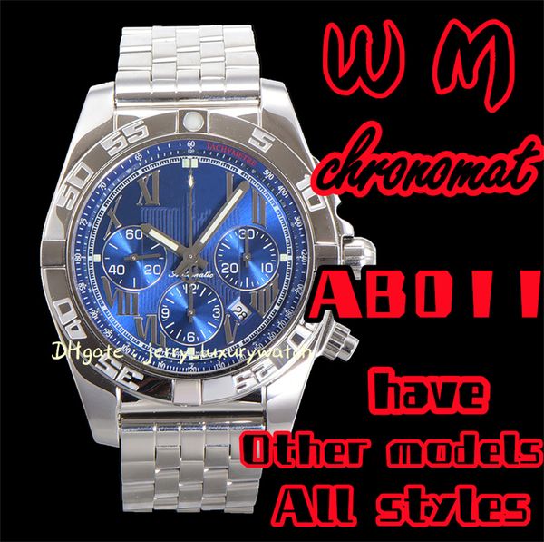 

wm bre chronomat ab011 luxury men's watch chronograph 44mm with asia 7750 self-winding mechanical movement diameter 300 meters waterpro, Slivery;brown
