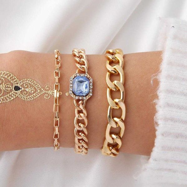 

ins three layer chain blue rectangular gem bracelet for women wholesale, Black