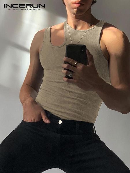 

men' tank sleeveless solid color hollow out streetwear vests personality breathable clothing incerun s5xl 230510, White;black