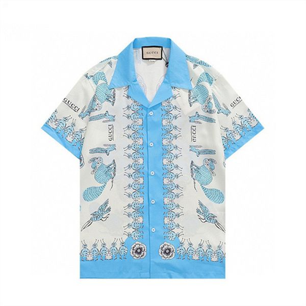 

2023 new designer shirts beach shorts mens fashion letter print bowling shirt casual shirts men short sleeve hawaii dress shirt business #02, White;black