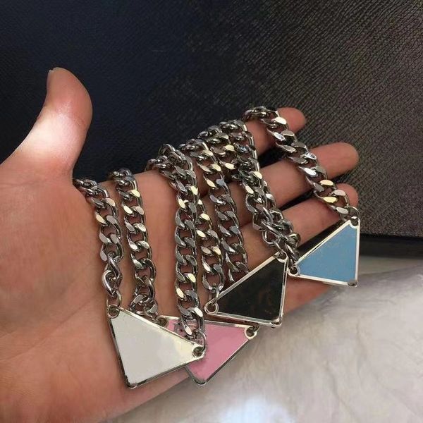

luxury design pendant necklaces for man woman inverted triangle letter designer necklace trendy personality clavicle chain designer jewelry, Silver