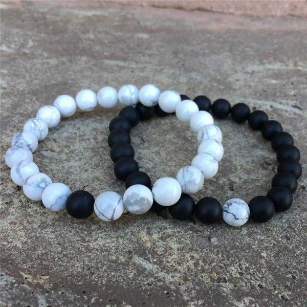 

black frosted stone white strand turquoise couple set bracelet volcanic rock yoga two piece beaded