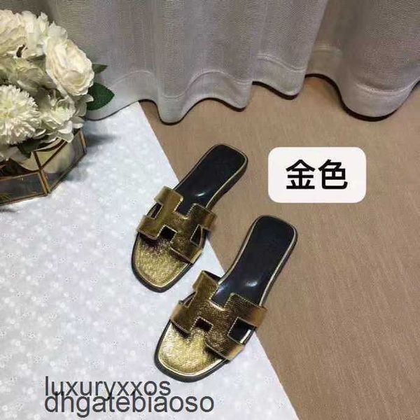 

h slipper orans shoes sandals sandal woman beach women's 2023 shoe summer leather flat heel palm print lychee sheepskin a8uooran