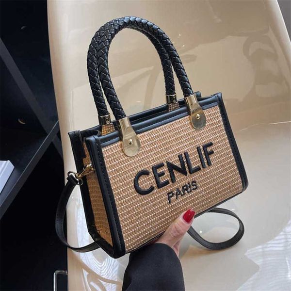 

23% 2023 handbag summer crowd design straw woven women's new fashion crossbody texture handheld small square bag popular