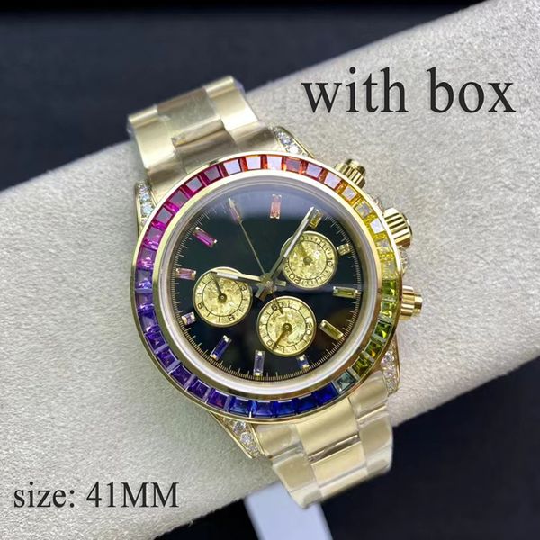 

luxury automatic mens watch rainbow diamond inlaid rose gold watch 40mm full stainless steel gold wristwatches super luminous watch, Slivery;golden