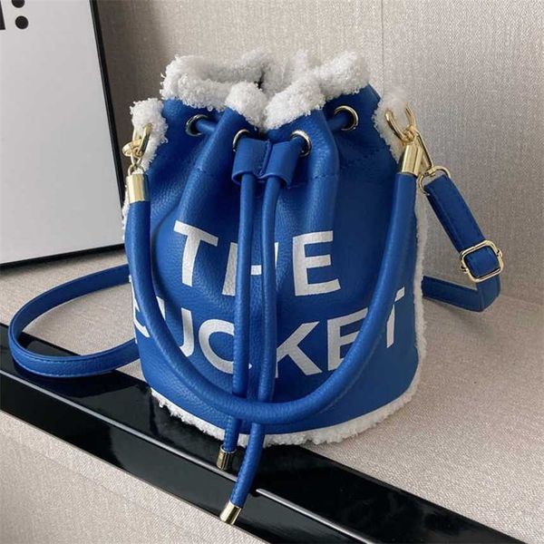 

32% off 2023 fashion handbag printed letter popular one shoulder women's new winter versatile lamb wool splice crossbody bucket bag