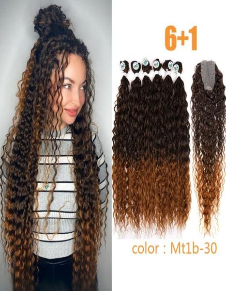 

hair pieces water wave bundles with closure curly extensions african curls 24quot4 1 32quot6 1 a er synthetic for women 221812890, Black;brown