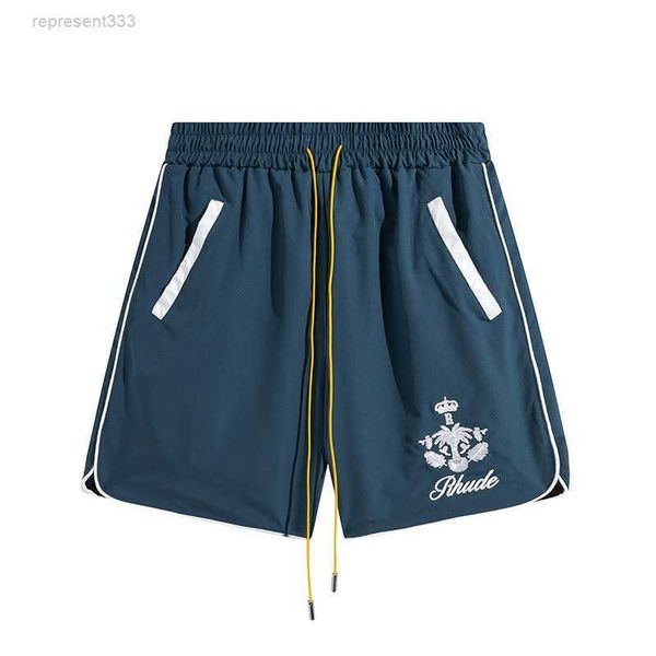 

rhude shorts american fashion brand embroidery letter hip hop high street men's casual quick dry split shorts t76f, White;black