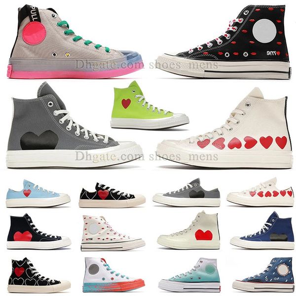 

heart designer canvas shoes women 1970s classic balck white high low canvas shoes heart shaped pattern light blue pink egret red midsole can, Black