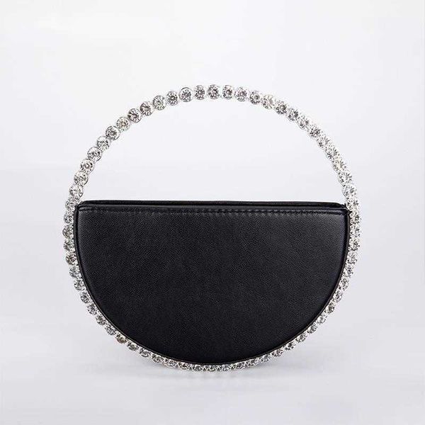 

shoulder bags colour diamond circular evening bag women 2023 new round handle rhinestone dinner clutch purse ladies half moon handbag fashio