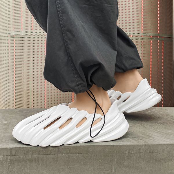 

slippers summer men hollow out breathable beach flip flops casual slipon flats sandals shoes size 45 zapatos 230510, Black