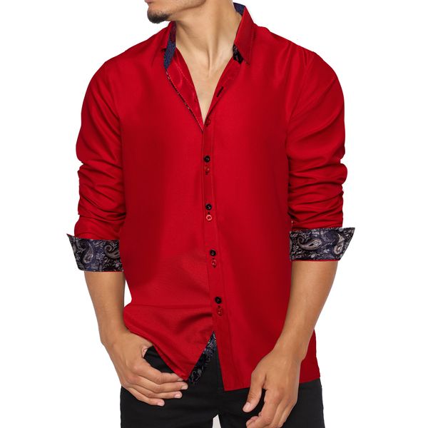 

men s casual shirts dibangu long sleeve red solid blue paisley color contrast fashion dress for button down collar clothing 230511, White;black