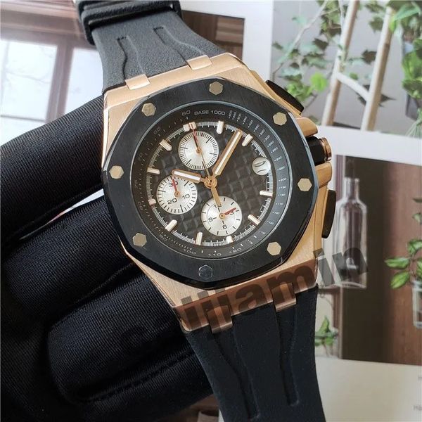 

men's quartz multifunctional calendar watch men's watch 44mm sports steel tape movement luxury watch, Slivery;golden