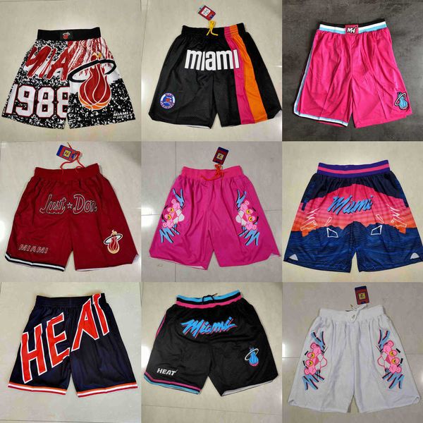 

2023 miami''heat''men throwback basketball shorts pocket, Black