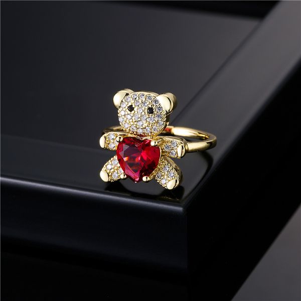 

cute cz heart bear ring adjustable micro pave copper rings jewelry, Silver