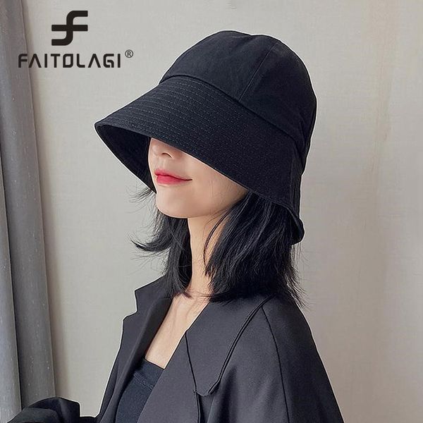 

stingy brim hats summer spring black women bucket hat casual cotton solid color panama cap outdoor beach visor sun hats lady girl fisherman, Blue;gray
