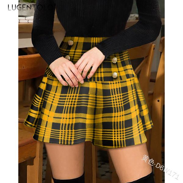 

skirts skirt women summer plaid print large size empire fashion high waist female casual pleated mini skirts 230511, Black