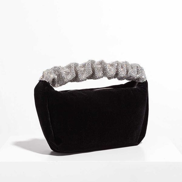 

shoulder bags rhinestones fold handle velvet handbag women new luxury soft square clutch female chic designer purses 230509