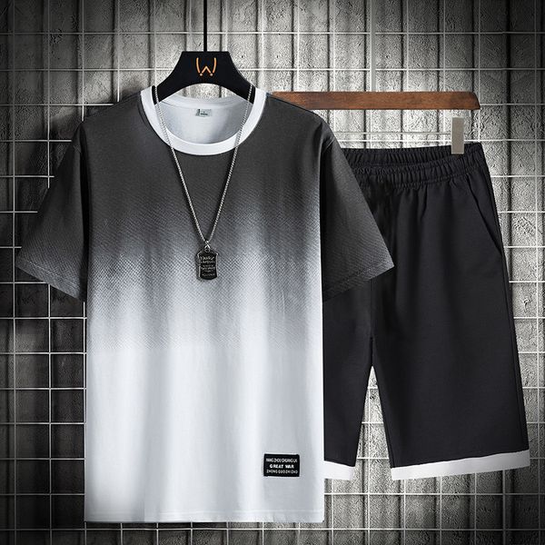 

men's tracksuits men casual sets summer harajuku tracksuit men's hip hop streetwear sports suit t-shirtshorts 2 piece outfit gradi, Gray