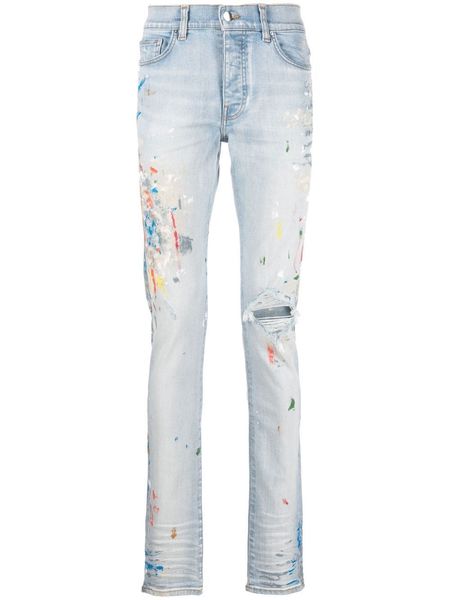 

am1r1 mens jeans designers luxury brand logo paint-splatter skinny jeans, Blue