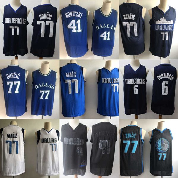 

basketball jerseys mens youth dallas''mavericks''77 luka doncic 6 kristaps porzingis 41 dirk nowitzki basketball basketb, Black;red