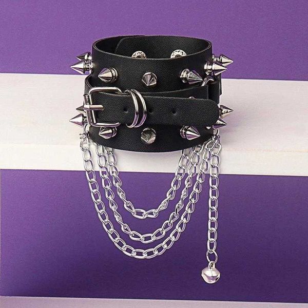 

retro rivet punk multi chain bracelet non mainstream couple leather pu ornament, Black
