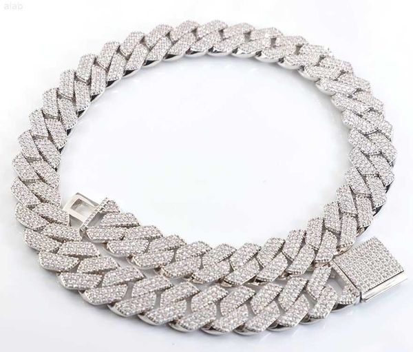

mans cuban chain 3 rows 15mm 18mm s925 silver necklace ice out moissanite bling jewelry cuban link chain