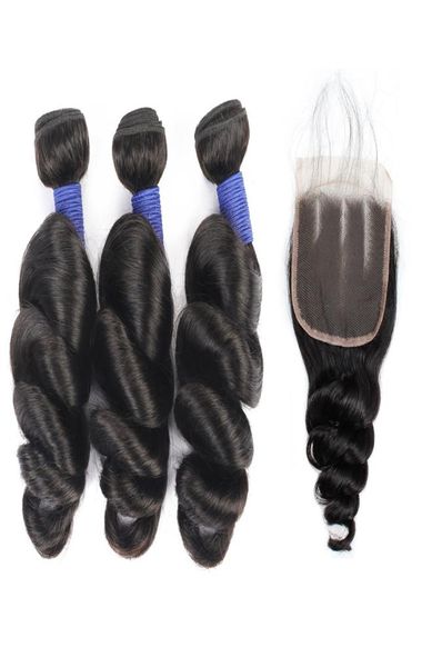 

ishow loose wave human hair bundles with closure 10a brazilian peruvian virgin hair weave 3bundles hair extensions wefts for women4898939, Black