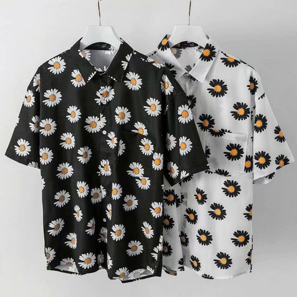

men's casual shirts daisy fashion hip hop summer hawaii style short sleeved lapel button m3xl 230511, White;black