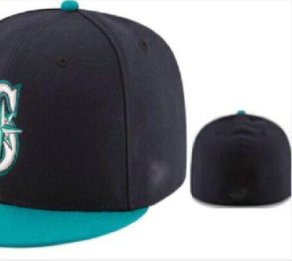 

2023 men's seattle baseball full closed caps summer navy letter bone men women black color all 32 teams casual sport flat fitted hats s, Blue;gray
