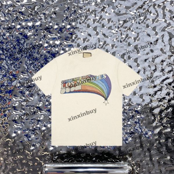 

xinxinbuy men designer tee t shirt 23ss los angeles letter print short sleeve cotton women gray white black apricot xs-l, Black;brown