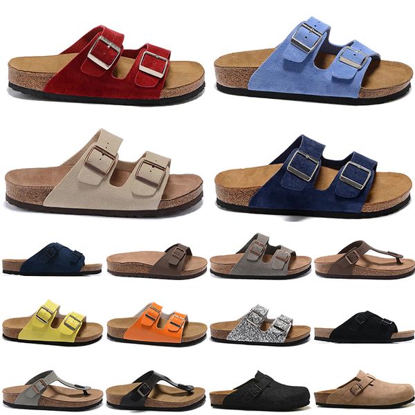 

boston sandals summer cork flat slippers leather slides beach casual shoes boston clogs for women mens arizona mayari clog suede buckle stra, Black