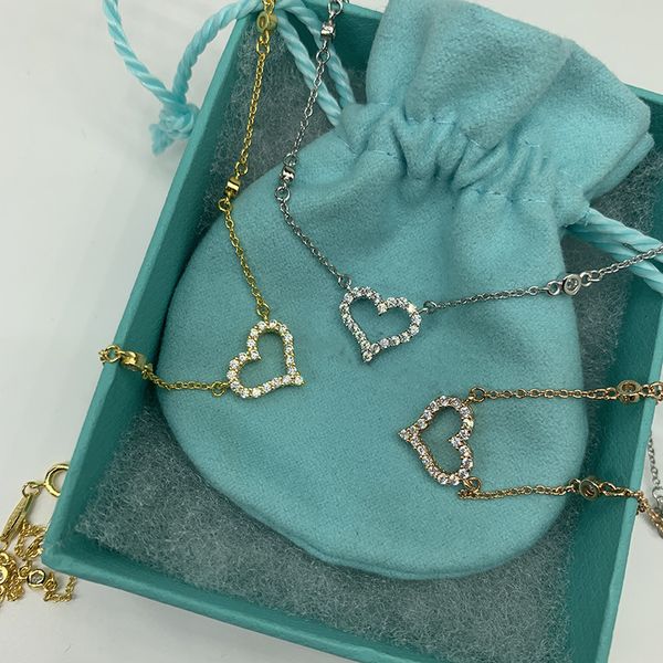 

s925 sterling silver love heart designer pendant necklaces shiny zircon bling diamond crystal short chain choker brand luxury necklace gift
