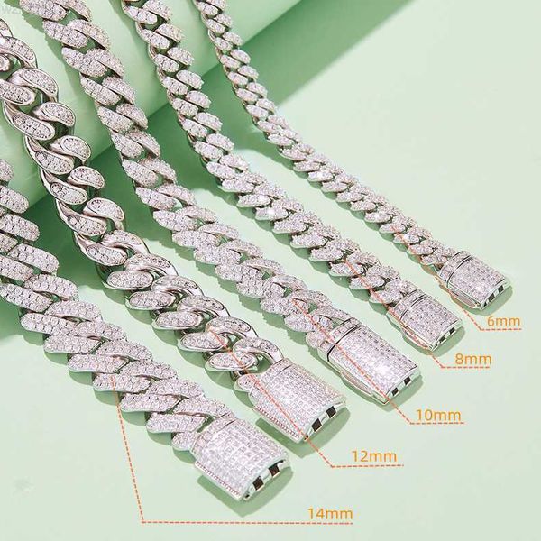 

925 sterling silver 6mm miami cuban chain bracelet iced out bling hip hop moissanite diamond prong cuban link chain necklace