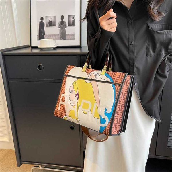 

23% 2023 handbag handheld for women new fashion tote printed letter wide strap one shoulder crossbody bag