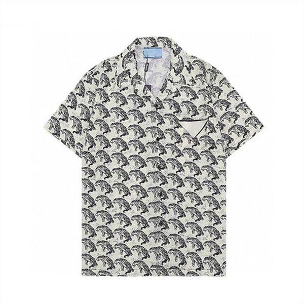 

2023 new designer shirts beach shorts mens fashion letter print bowling shirt casual shirts men short sleeve hawaii dress shirt business #02, White;black