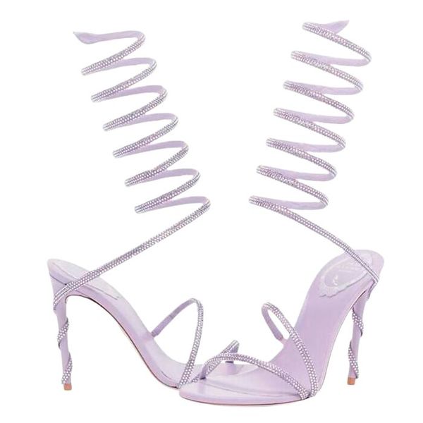 

rene caovilla cleo open toe sandals crystal embellished spiral wrap around sandals twining rhinestone sandal women rainbow stiletto heels sh, Black