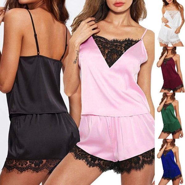 

swimwear eroctic lingerie ice silk pijama suspenders pajama set ladies home wear comfatable silk sling twopiece lace decoration pj, White;black