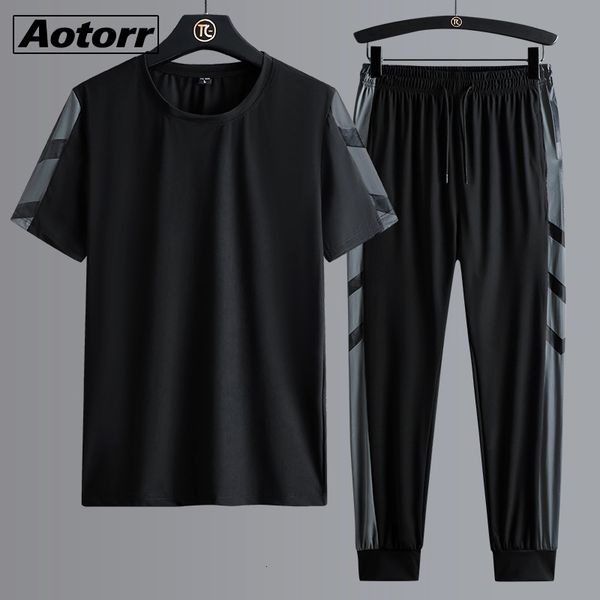 

men's tracksuits oversize men t-shirt suit 2pcs summer sportswear male casual o-neck tshirt pants tracksuit hip hop clothing men plus s, Gray