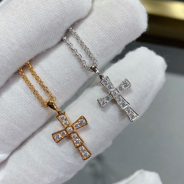 

zircon cross bone pendant women's necklace simple fashion brand party luxury jewelry, Silver