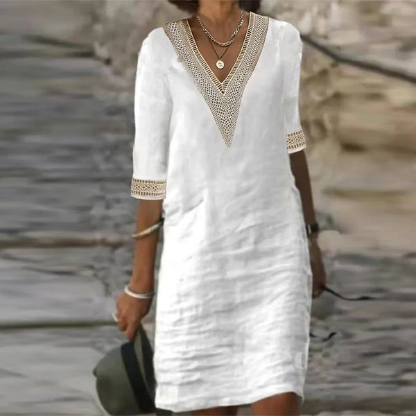 

casual dresses women cotton linen dress summer fashion solid color hallow out mini female oversize mid-sleeve vestidos 230511, Black;gray