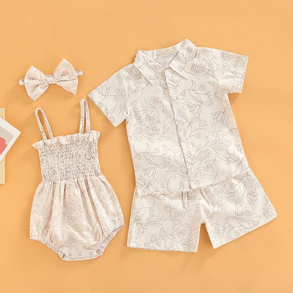

family matching outfits toddler brother sister cute floral romper short sleeve button shirt shorts summer baby clothes 230511, Blue