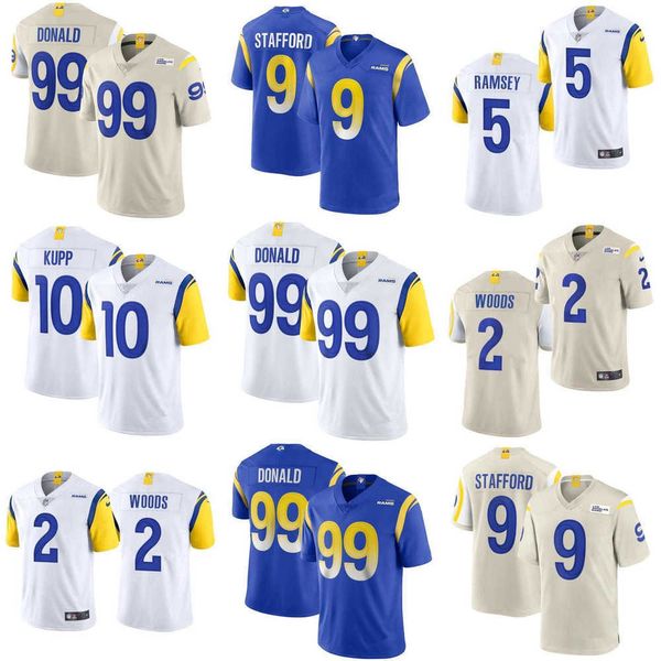 

2022 football jerseys men women los angeles''rams''youth 99 aaron donald 2 robert woods 9 matthew stafford 5 jalen ramse, Black;red